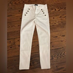 Ramy Brook White Skinny Jeans with Brass Button Detail